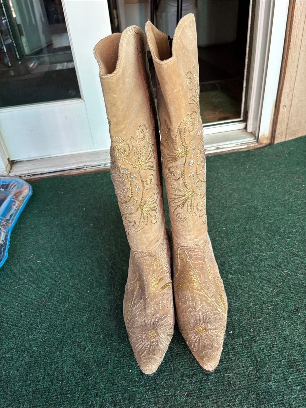 Artemis Erkan Demir Tan Velvet Metallic Embroidered Suzani Boots EU 40 US 9.